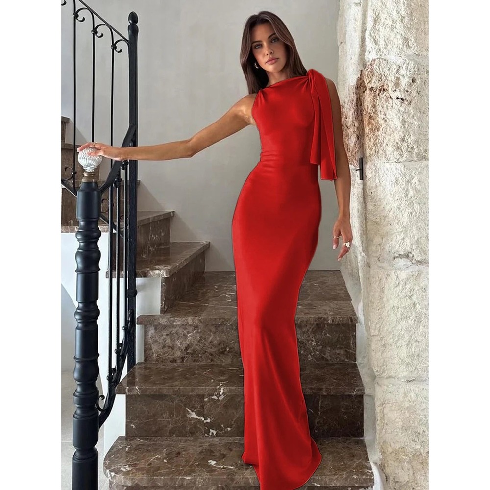 Commense Red Formal Maxi Dress One Shoulder Gown Evening Party Cocktail Size‎ M